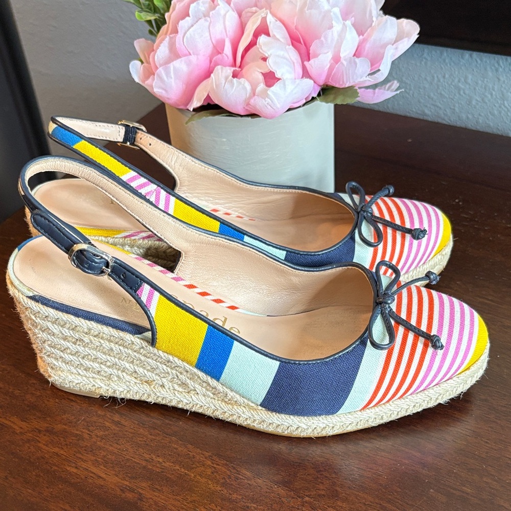 Size 7.5 Kate Spade Striped Multicolor Espadrille Wedge Slingback - Women's - Picture 14 of 16